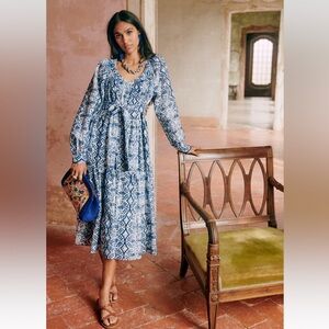 Sezane Blue and White Patterned Dress